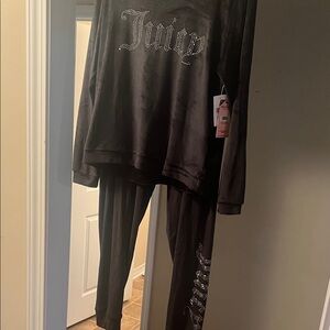 Juicy Couture Black Velour Set with Rhinestones